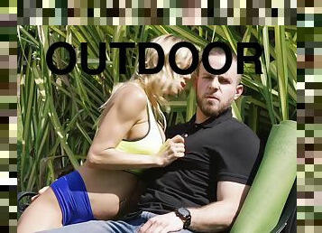 Alexis Fawx gets fucked by bald Latino guy on the open air