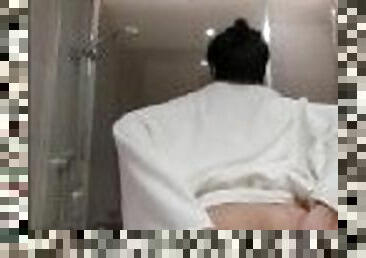 Asian Twunk Lathers Up Body & Fingers His Hole in Hotel Shower