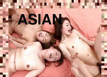 asiatique, poilue, fellation, ejaculation-sur-le-corps, japonais, sexe-de-groupe, doigtage, petits-seins