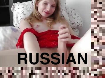 Blonde Russian Tranny wanking big cock on webcam