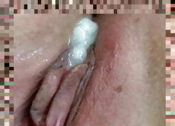 ehefrau, immens-glied, selbst-gefertigt, creampie, erste-zeit, amerikaner, cuckold