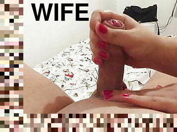 My wife VICKY LOVE  gives me a handjob 