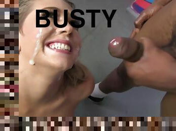 Busty interracial babe gets cumshots