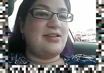 Chubby Arab MILF shows her boobs and big pussy inside car