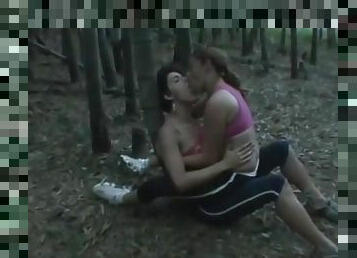 Brazilian Lesbians Kissing in forest