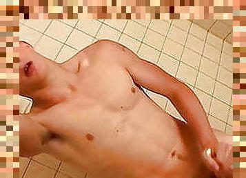 baden, masturbieren, immens-glied, homosexuell, junge18, beule, dusche, allein, twink