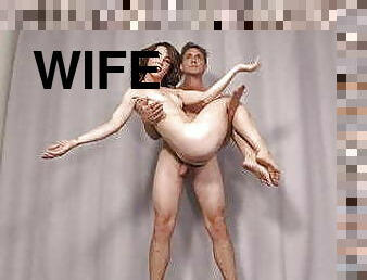 Wife lifts and carries husband