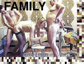 Stepfamily With Cuckold &amp; Milf Friend In A Homemade Orgy 