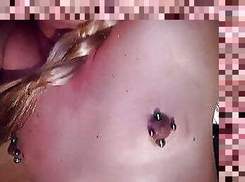 NEW NIPPLE PIERCINGS - HUGE GREEN AND PINK METAL BALLS