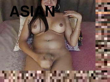 asiatique, cul, gros-nichons, énorme, masturbation, transsexuelle, secousses, ejaculation, webcam, solo