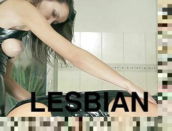 Strap on and latex lesbian fun