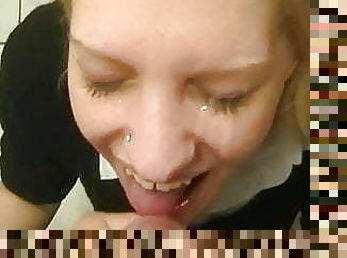 Thrashy Kati really enjoys taking loads in her whore face!