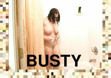 Busty Shower Scrub Down