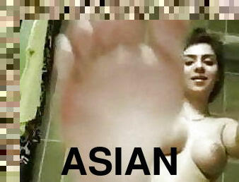 ázsiai, fürdőkádban, punci, érett, asszonyok, ujjazás, szűk-punci, zuhanyozás