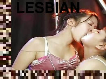 asiático, lésbicas, japonesa, beijando, fetiche