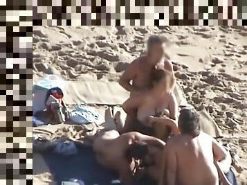 nudista, público, amateur, cámara, sexo-en-grupo, playa, voyeur