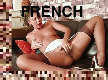 poilue, masturbation, chatte-pussy, milf, vintage, française, décapage, bas, horny, lingerie