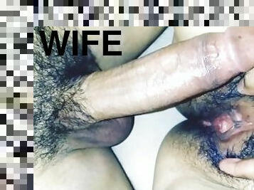 hårig, fitta-pussy, fru, amatör, milf, creampie, pov, tight, brunett, kuk