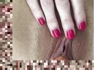 Playing with my unshaved pussy - close up view!