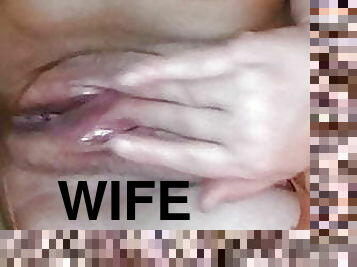 The wife masturbates in nylons