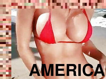 groß-titten, amerikaner, bikini, brunette