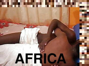 Barebacked african twink jerks his black dick