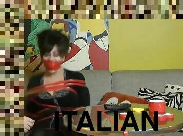 Italian Women Wrap Gagged And Bound With Red Tape