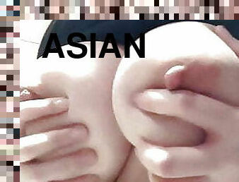 asiatique, gros-nichons, énorme, masturbation, massage, seins