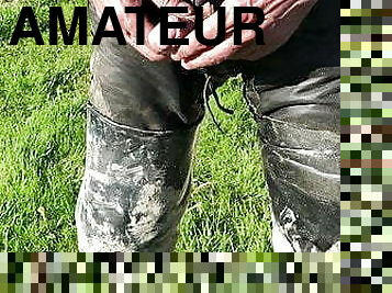 pisser, amateur, gay, allemand, bottes, cuir