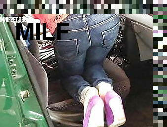 milf, voiture, pieds, européenne, euro, américaine