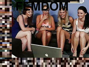 CFNM femdom group sucking off lucky dude