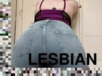 meando, lesbiana, bragas, vaqueros