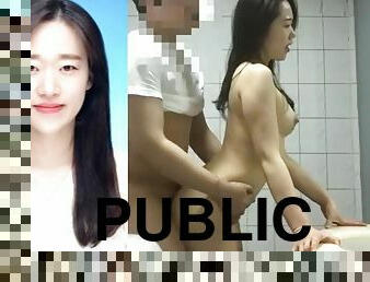 Lee Yu-na, face public woman, finished with bathroom sex and blowjob