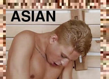 asiatisk, masturbation, avsugning, cumshot, gay, porrstjärna, avrunkning, spion, fötter, ansiktssprut