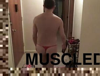 vieux, gay, sale, belle, plus-agée, solo, musclé, string