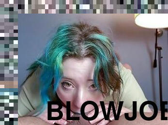 Sensual Handjob & Blowjob with Blue Lipstick Ends with Eye Rolling Deepthroat Orgasm & CIM Throatpie