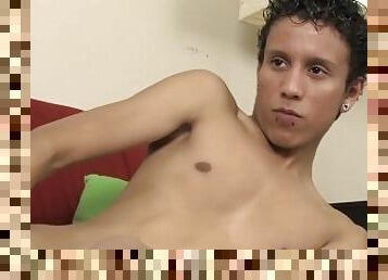 Cute Latino Cale Morales anal plays with toys and jizzes