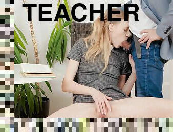 Tricky Old Teacher - Sexy cutie gives tutor a blowjob to pass a test