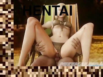 öffentliche, anal-sex, babe, creampie, strand, blondine, hentai, 3d, bikini, bekleidet-sex