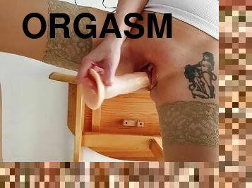 masturbaatio, orgasmi, pillu-pussy, venäläinen, amatööri, milf, äityli, pitkät-sukat, dildo, äiti