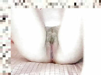 asiatique, poilue, masturbation, chatte-pussy, amateur, maison, doigtage