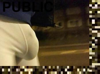 on a BUSY STREET BULGING out of THOSE COMPRESSION SHORTS after GYM