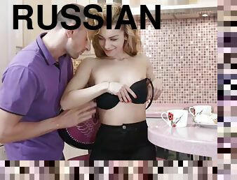 Alluring russian blondie sonya sweet gets dicked after tea in the kitchen