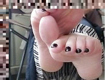 Foot tease on the balcony