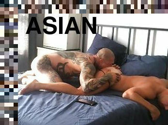 アジアの, パパ, ザーメン, ゲイ, ポルノスター, オーラル, お父さん, 割込む, タトゥー