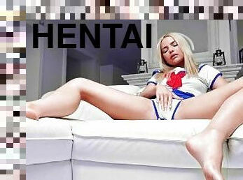 milzīgs, masturbācija-masturbation, orgasms, krievu, spermasizšāviens, beigšanaiekšā, blondīne, anime, hentai, dildo