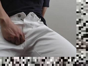 asiatique, amateur, ejaculation-sur-le-corps, gay, branlette, ejaculation, kinky, jeans, blanc, bite