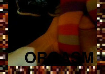Skittles colored striped toe socks job requiring a white orgasmic blast!