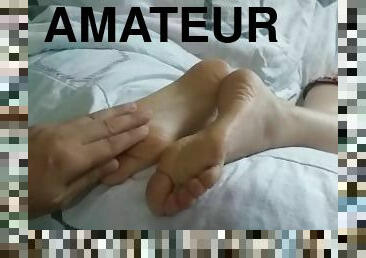 HOT cumshot on my FEET covers my SOLES with CUM while he jerks off