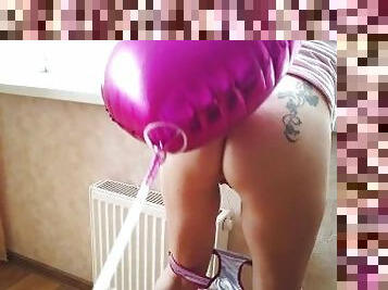 Gave a balloon and spanked them ass and pussy because of this wet panties
